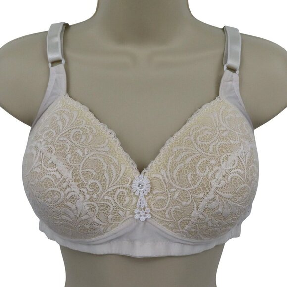 Prima Valentina 40C Bra White Lace Wireless Wire Free Padded Rhinestone Accent - Picture 1 of 15